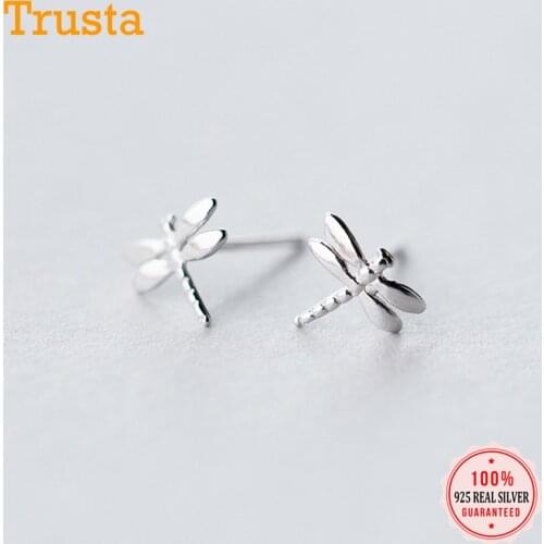 Trusta 2018 925 Sterling Silver Jewelry Women Fashion Cute Tiny 8mmX8mm Dragonfly Stud Earrings Gift For Girls Kids Lady DS181