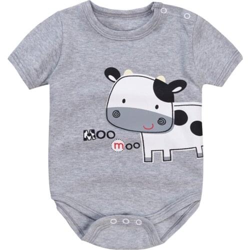 TELOTUNY Newborn Infant Baby Boys Girls Fashion Short Sleeve Cartoon Cow Printed Romper Bodysuit Spring Summer Baby Clothes
