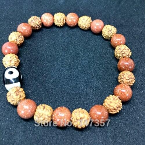 Tibet Dzi Bead Bracelet Three Eyes Old Dzi Shinning Galden Sand Stone and Bodhi Bracelet Two Colors Ethnic Style Free Shipping