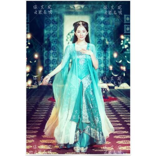 Yangmi 2014 Newest TV Play Gujianqitan Antique Sword Legend Drama Costume Cosplay Blue Costume for Women