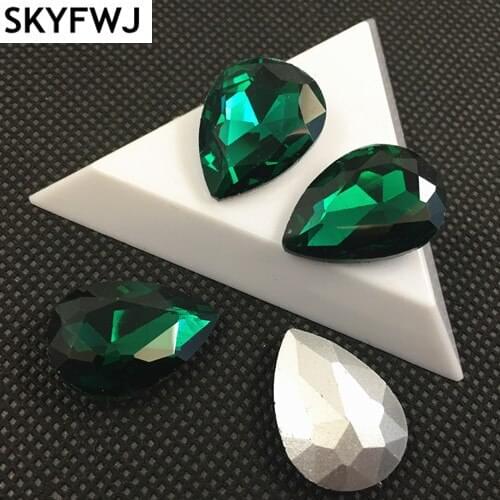 Green Zircon Color TEARDROP Glass Crystal POINTED BACK Rhinestones 4x6,7x10,10x14,13x18,18x25,20x30,30x40mm Dress Drop stone
