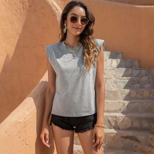 2021 Summer Women Tops Solid Color Sleeveless T-shirt Casual Loose Elegant Fashion O-neck Ladies Top Tee Shirt Femme