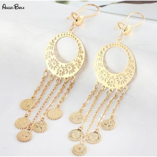 Middle Eastern Womens Premium Gold Luxury Coin Pendant Earrings Muslim Islamic Banquet Jewelry Accessories Gift Wholesale