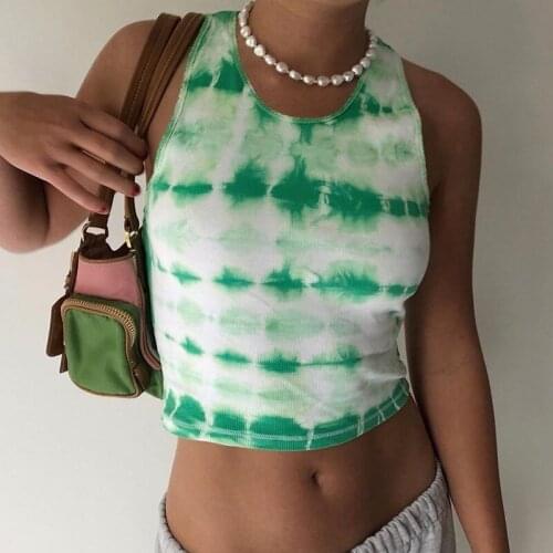 Fashion Tie Dye Fashion Rave Festival Casual Sleeveless Backless Crop Tops Women Tops 2020 Summer Sexy Tank Top Cropped knitted