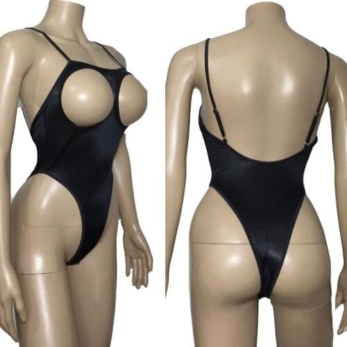 Women Sexy Silky Cupless Open Bra Stretchy Teddy Lingerie Open Crotch High Cut Thong Leotard Bodysuit Erotic Swimsuit Dance Wear