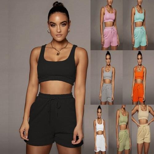 Vest Sports Womens Vest Sports Suit 2-Piece Suit Tracksuit Shorts Set Women Biker Shorts Ropa Mujer Verano Vetement Femme 2021