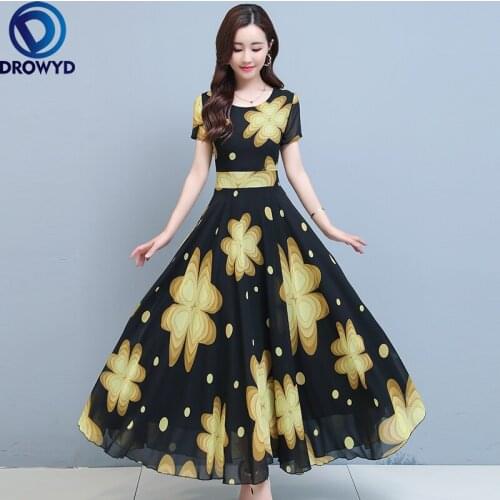 2021 Summer Boho Beach Maxi Dress for Women O-neck Short Sleeve Ren Print Chiffon Long Dress Vintage Casual Party Dress Vestidos