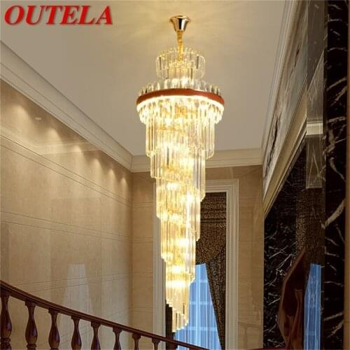 OUTELA Gold Chandeliers Fixtures Contemporary Crystal Pendant Lamp Light Home LED for Stairs Hall Decoration