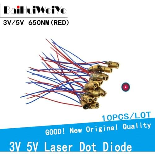 10PCS/LOT 3V 5V 650nm 5mW Red Point Adjustable Laser Dot Diode Module Red Sight Copper Head Mini Laser Pointer 6MM 5Million Watt