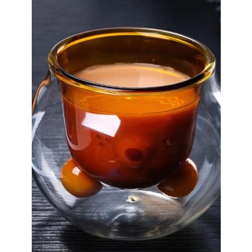 140ml Double Heat-Resistant Glass Cup Cute Bear Cat Coffee Cups Transparent Milk Wall Mug Home Water Transparent Drinkware