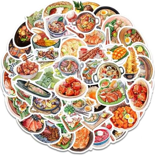 47Pcs Creative Cute Self-made Chinese snacks/food Sticker Waterproof For Refrigerator Skateboard Car Accessories Sticker