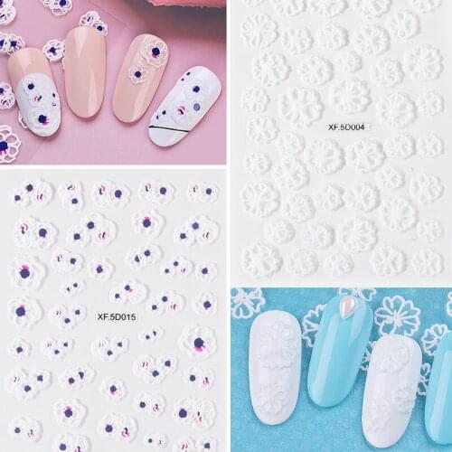5D Nail Art Stickers Emboss Engraved Flower Nail Designs Decorations Stickers Embossed Self Adhesive Decals on Nails Manicure