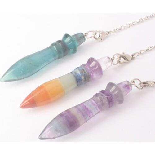 7 Kind Stone Combination Amethysts Lapis lazuli Aventurine Red River Jades Fluorite Layered Amulet Healing Reiki Pendulum 1PCS