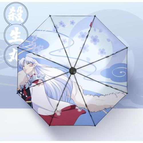 Anime Cartoon Inuyasha Sesshoumaru Pattern Cosplay Prop Sun Rain Foldable Umbrella Sunshade Umbrella for Boy Girl Gift 1 pcs