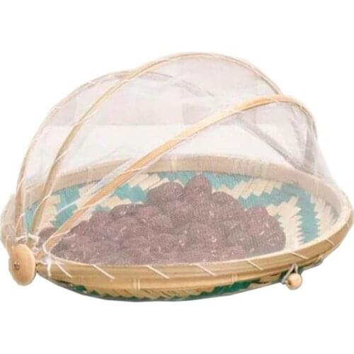 Handmade Bamboo Storage Basket Anti-Mosquito Dustproof Storage Basket Mesh Drying Basket Fruit Vegetable Drying Dustpan Basket