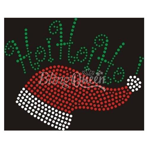 BlingQueen 25pcs/lot Iron On Rhinestone Motifs Christmas HOHOHO Design