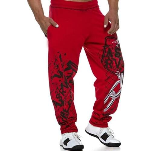 Mens Printing Hip Hop Fitness Sports Casual Pants Gym Jogging Trousers Training Stretch Straight Leg Street Fashion Sweatpants
