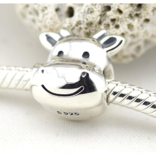 Cow Silver Charm with Black Enamel Authentic 925 Sterling Silver DIY Beads Fits Pandora Bracelet Women Jewelry Wholesale