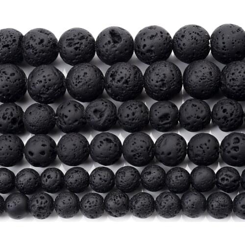 Natural Stone Beads Black Lava Round Loose Spacer Bead for Jewelry Making DIY Charm Bracelet Accessories 4/6/8/10/12mm 15