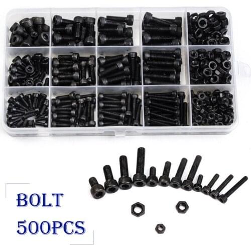 Black Carbon-Steel Cylinder Column Hex Hexagon Screw Set 500PCS/Set M3/M4/M5 Furniture Fastener Assorted Kit