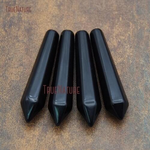 Chakra Black Agates Faceted Point Charm Loose Stone Onyx Faceted Prism Long Pendant Jewelry Findings In 50x10 mm PM9629