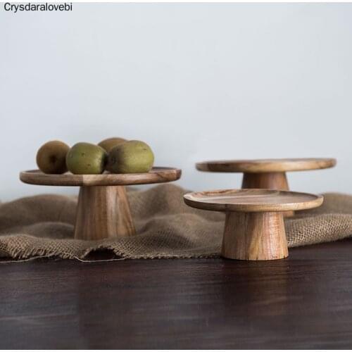 Japan Style High Stand Wooden Cake Plate Creative Food Serving Trays Multi-Use Eco Naural Wood Desserts/Fruits Tray Home Decor