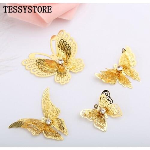 5pcs/lot Copper Butterfly Gold Color Filigree Charms Setting Charms For Jewelry Necklace Earrings Handmade DIY Components