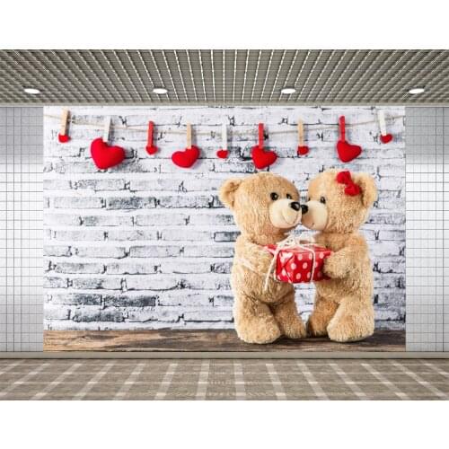 Lyavshi Valentines Day Photography Backgrounds bear brick wall Scene Baby Photographic Backdrops For Photo Studio