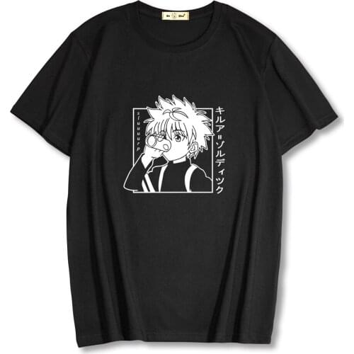 100% cotton Men T-shirt Kawaii Japan Anime Hunter X Hunter print Women Unisex Tshirt tops Killua Zoldyck T-shirt Fitted Soft Tee