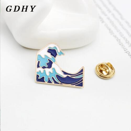 GDHY Blue Wave Brooch Enamel Button Pins Cartoon For Coat Bag Pin Badge Sea Jewelry Gift For Kids Girl Boy Jewelry