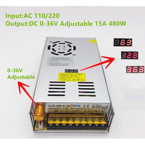 480W 15A 0-36V Adjustable Switching Power Supply HJS-480-0-36 DC voltage regulated SMPS with Digital Display 110/220VAC