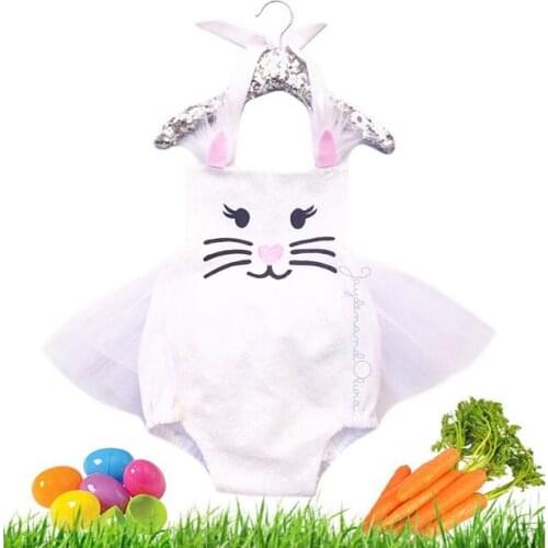 Citgeett Summer Easter Cute Infant Baby Girls Casual Bodysuit White Rabbit Printed Pattern Sleeveless One-piece Clothes