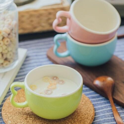 Creative Lovely Ceramics Large Capacity Water Milk Breakfast Cup Mug Coffee House Daily Use Tea Set Handle Cups 400ml