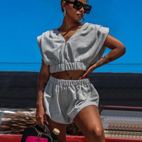 Summer Active Sweatsuit Outfits Casual Womens Set Fashion Zipper Up Tops Shorts Matching Loose Cotton Two 2 Piece Set Tracksuit