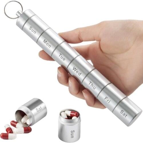Pill organizer am Mini portable aluminum alloy metal pill box for one-week home and outdoor travel