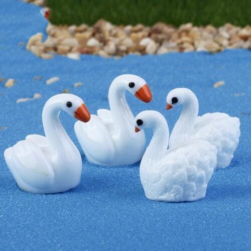 2pc/lot White Swan Cygnus Figures Mini Animals Statue Jardin Miniature Garden Moss Ornaments Resin Craft Fairy Garden Supplies