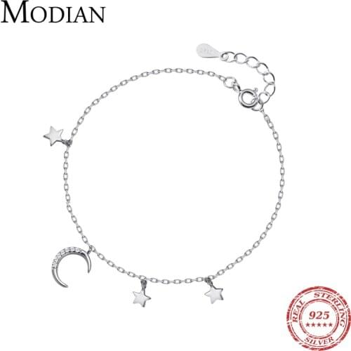 Modian Fashion 100% 925 Sterling Silver Moon And Stars Chain Link Women Bracelet Sterling Silver Jewelry Valentine Day Gift