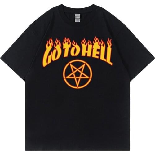 2021 New Cotton Brand T-shirt Mens Short sleeve Tees Print GO TO HELL Men Tee Shirt For Male Tops