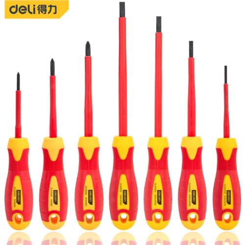 Deli Insulated Screwdriver Set Screw Driver Bit Magnetic Phillips Slotted Screwdrivers Screw For Electrician Hand Tools 1000V