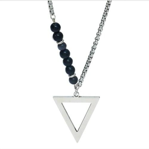 New Simple Geometric Triangle Pendant Necklace For Men Collares Sport Fitness Bead Chain Necklaces Mens Hip Hop Jewellery