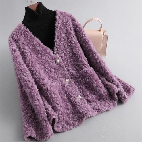 New Designer Womens V-neck Wool fur leather coat High quality elegant jackets C777