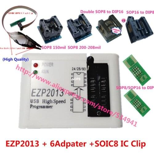 New EZP2013 high-speed USB Programmer+6pcs SOP Adapter+SOIC8 test Clip Better than EZP2010 support 32M FlashClip WIN7 WIN8 VISTA