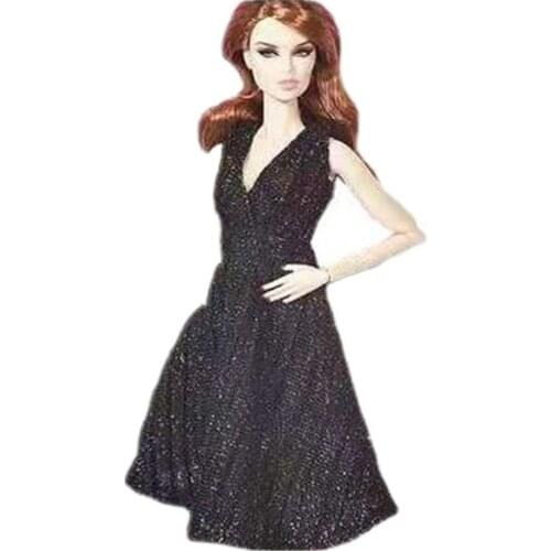 1/6 BJD Clothes for Barbie Doll Dress Classic Black Sequin Elastic Sleeveless Outfits Party Gown Vestido 1:6 Dolls Accessory Toy