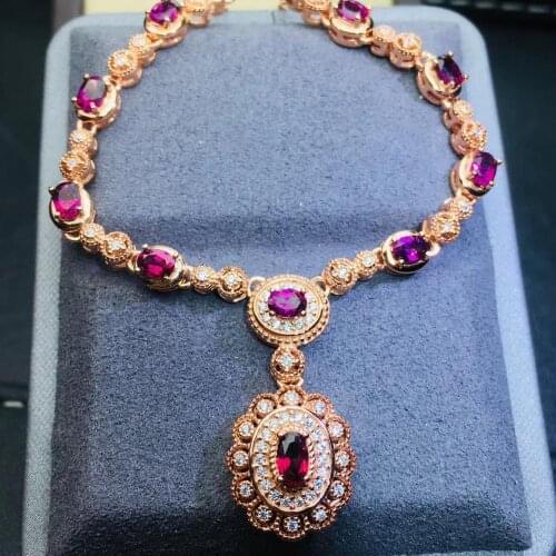 Natural red garnet gem necklace S925 silver natural gemstone necklace Luxurious big Sun flower woman gift party fine jewelry