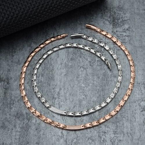 Vinterly Rose Gold Necklace Chain Crystal ID Stainless Steel Choker Necklace Women Energy Magnetic Germanium Necklace for Women