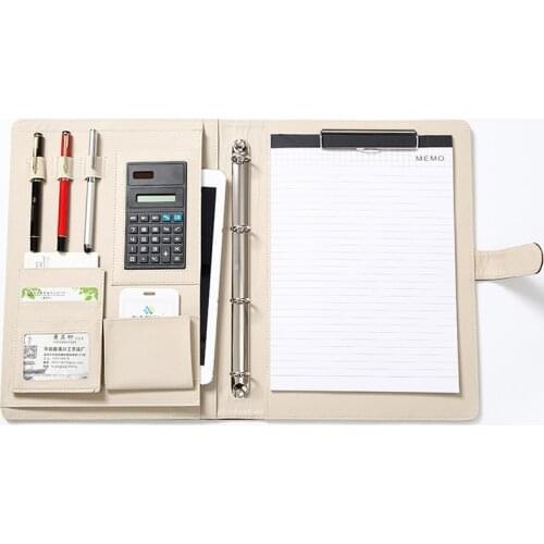 A4 PU File Folders Document Organizer Multifunctional Loose Leaf Business Folder with Calculator Storage Bag Office Supplies