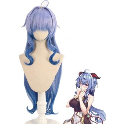 Ganyu Wig Cosplay Costume Genshin Impact Women Gradient Blue 80cm Long Heat Resistant Hair Wigs