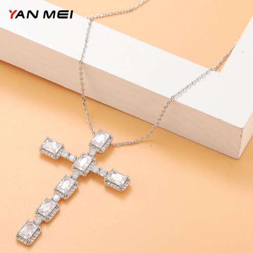 YANMEI Simple Sacred Cross Necklace Transparent Zircon Inlaid High-grade Necklace Prayer Necklace Birthday Gift YMD1499
