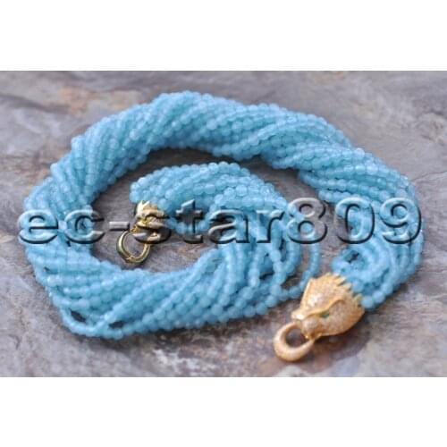 S2278 14row 20" 4mm Natural Round Faceted Aquamarine Jasper Necklace Cougar CZ