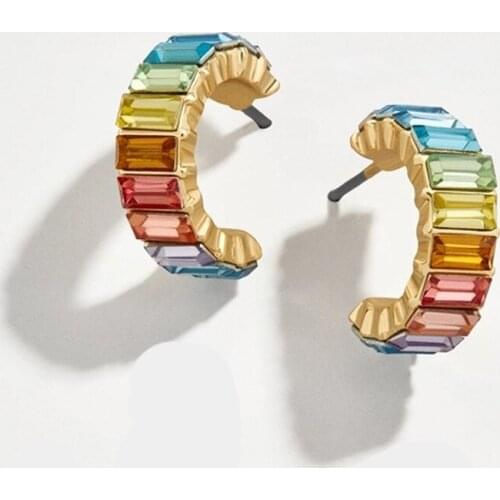 Alloy geometric crystal rainbow stud earrings E-015 12 pairs/lot